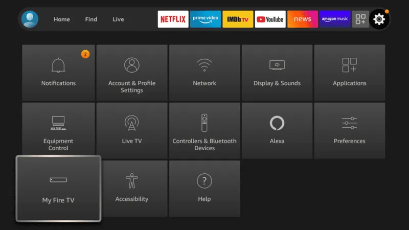 Configuración → Mi Fire TV